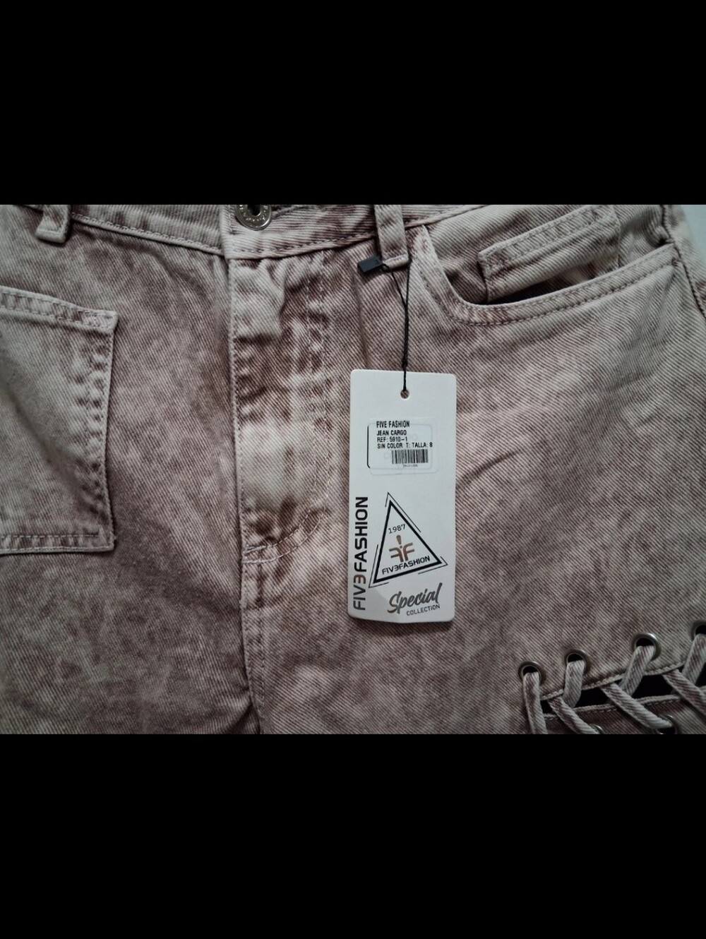 Lace-Up Cargo Jeans Brown Acid Wash